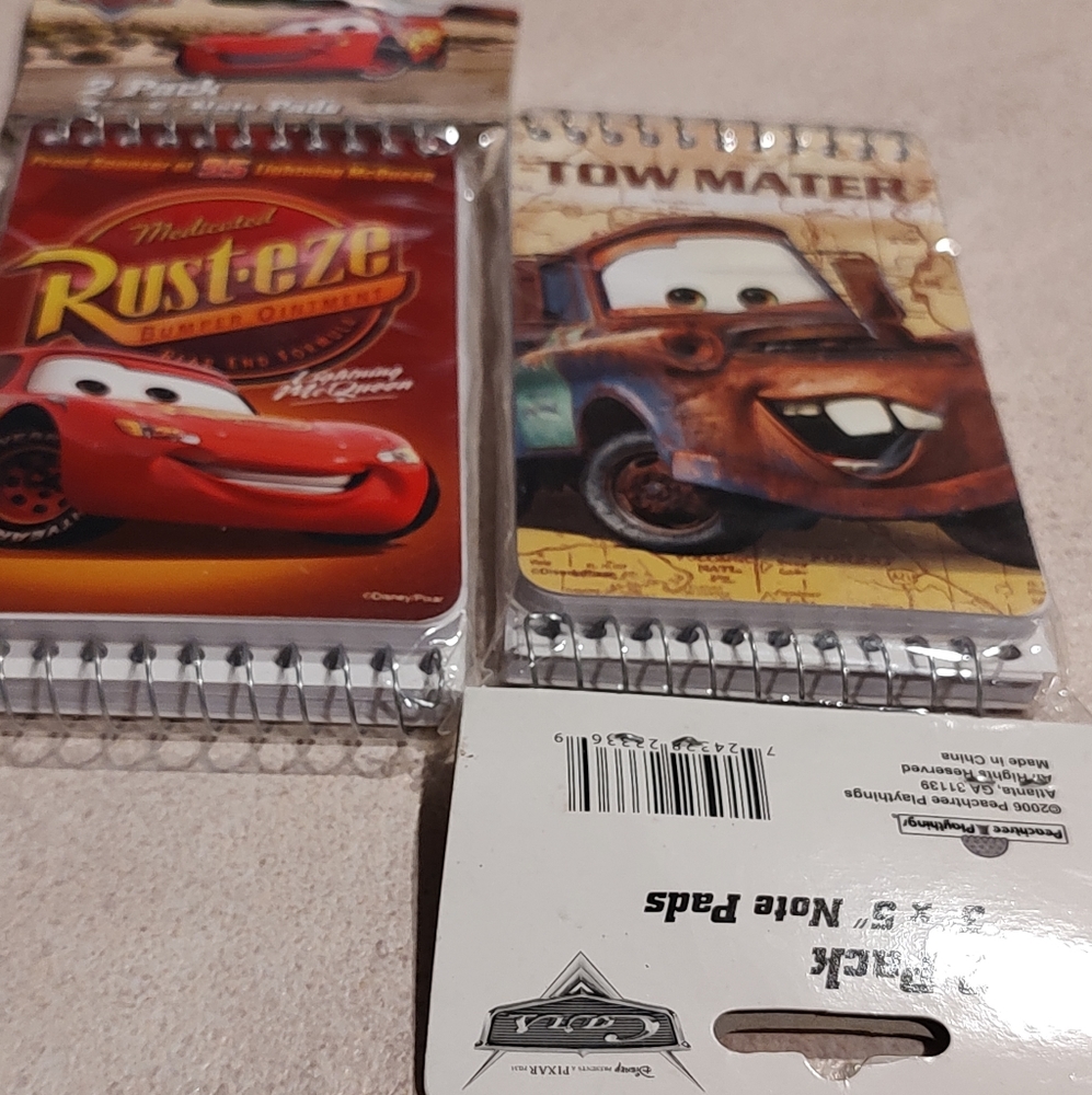 Disney Pixar Cars Spiral Notepads lot of 2 sets of 2 Pc SetsTotal 4 pads